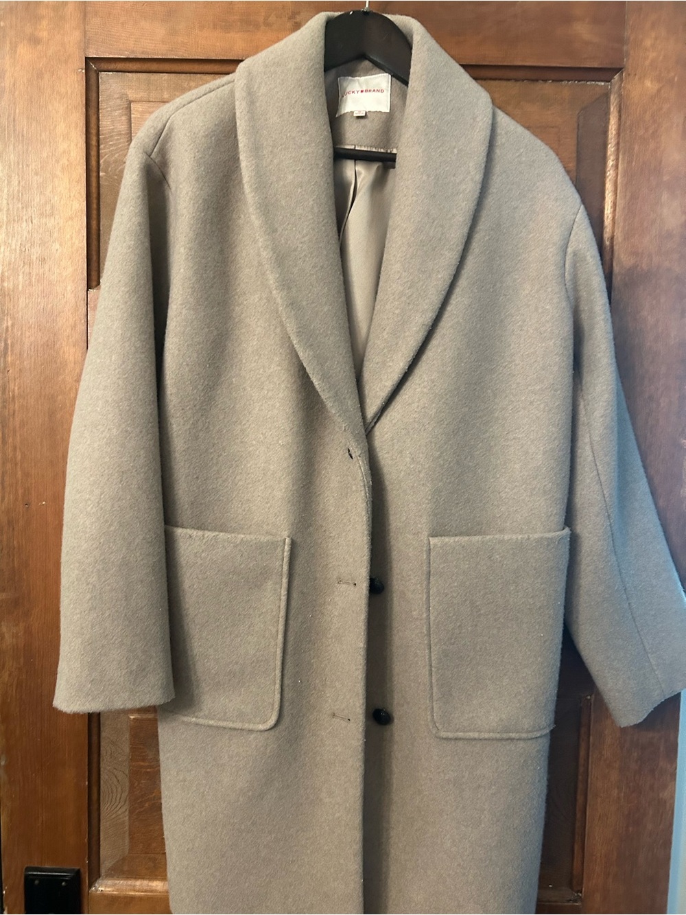 Lucky Brand Light Gray Shawl-Collar Wool Trench Coat